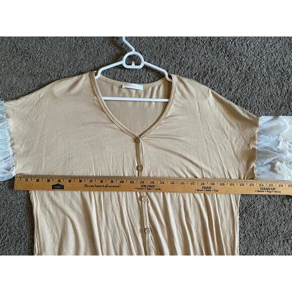 Reborn J Tan Button Down Tie Front Lace Sleeved Blouse (nursing friendly!) - Picture 3 of 4